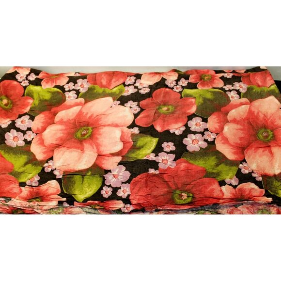 VTG Pink Purple Floral Crinkled Polyester Fabric Green Garden Flowers 42" - Picture 2 of 5